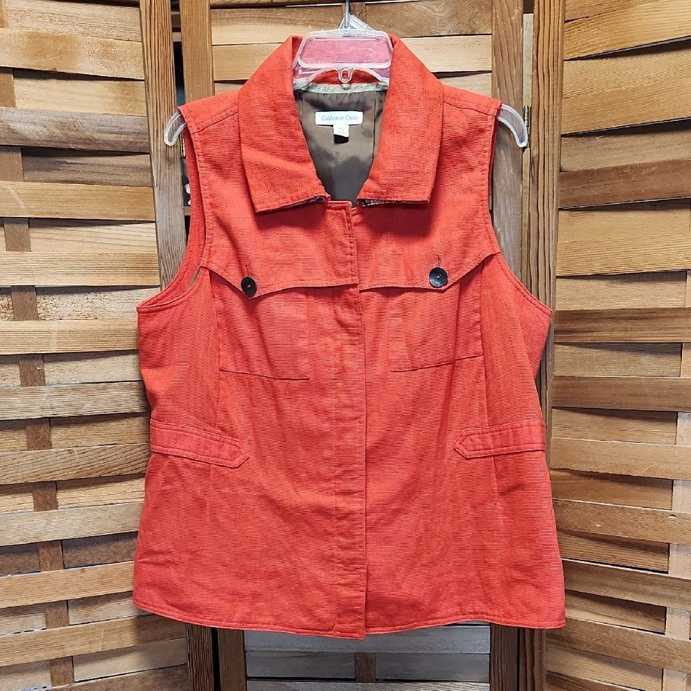 Coldwater Creek Orange Vest Lightweight Safari Women 1X Linen Cotton